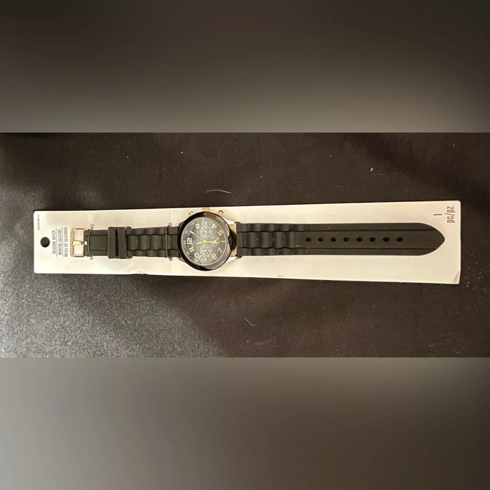 Darice Men's Black & Gold Chronograph Style Watch | Tactical Silicone Sport Band